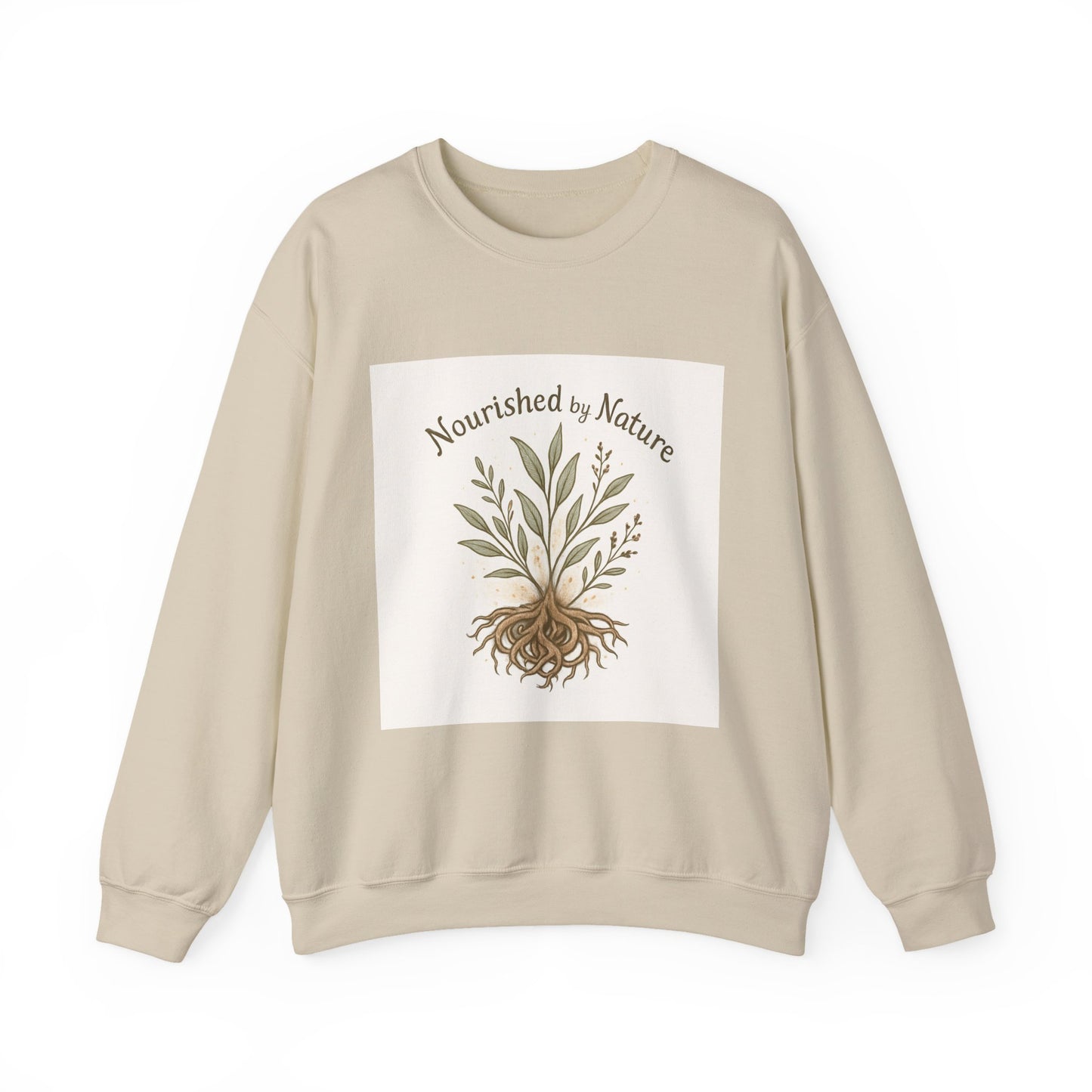 Crewneck Sweatshirt — "Nourished by Nature" Botanical Roots Eco Crewneck