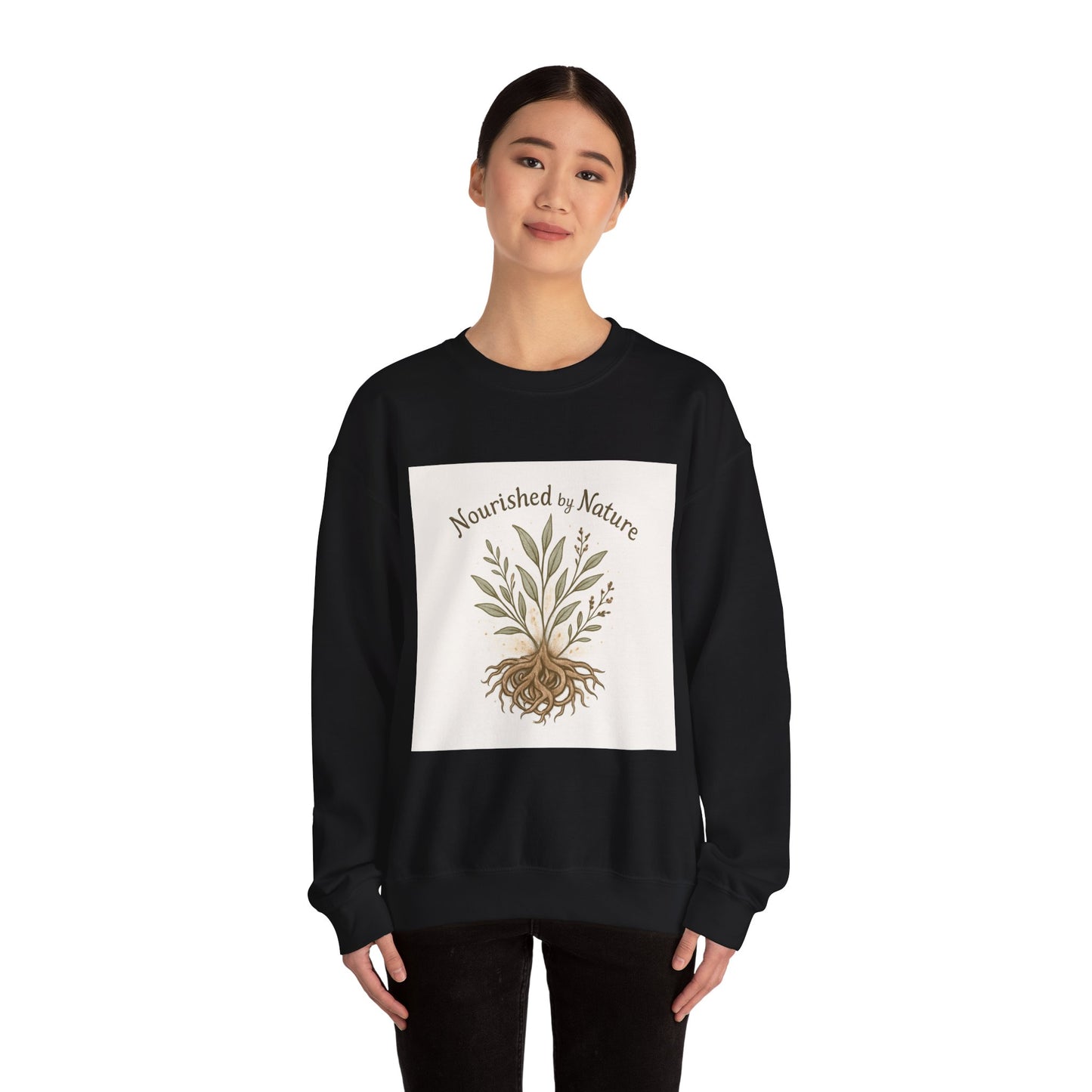 Crewneck Sweatshirt — "Nourished by Nature" Botanical Roots Eco Crewneck