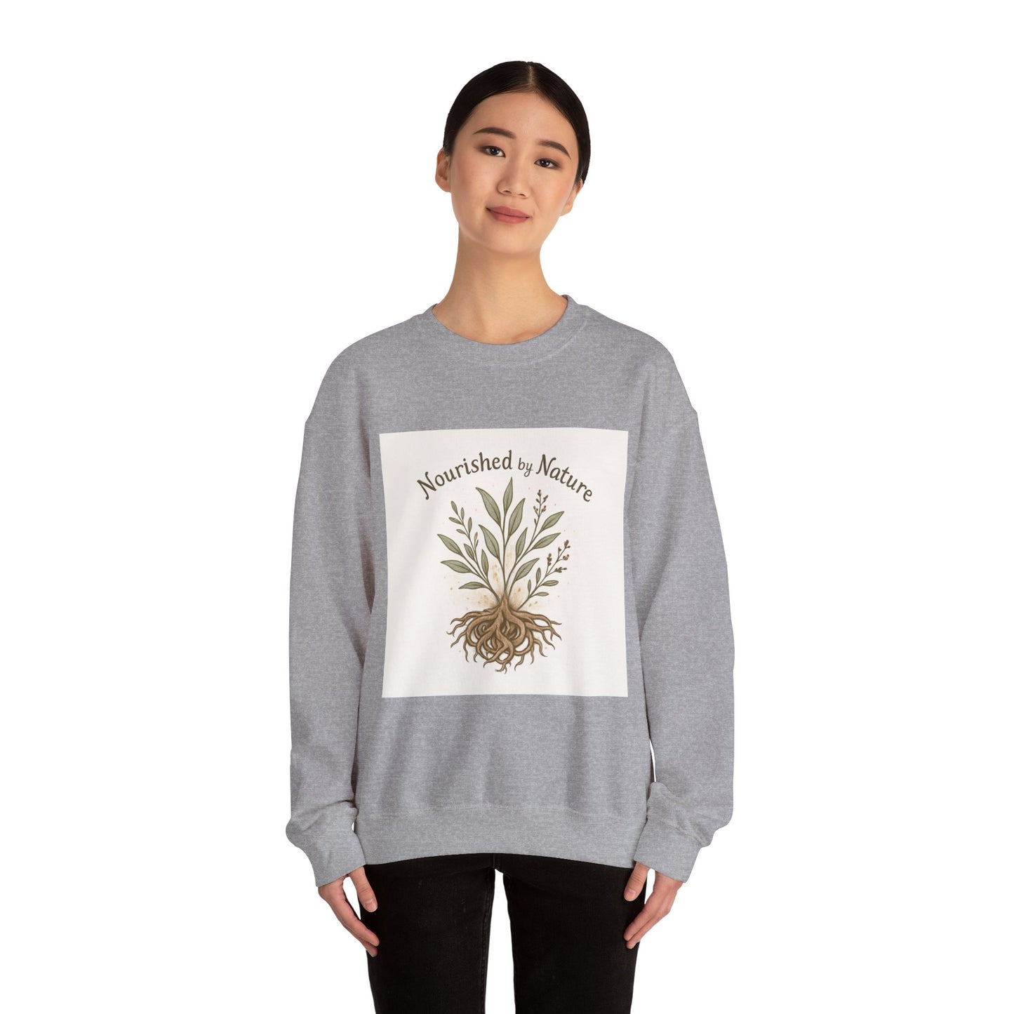 Crewneck Sweatshirt — "Nourished by Nature" Botanical Roots Eco Crewneck