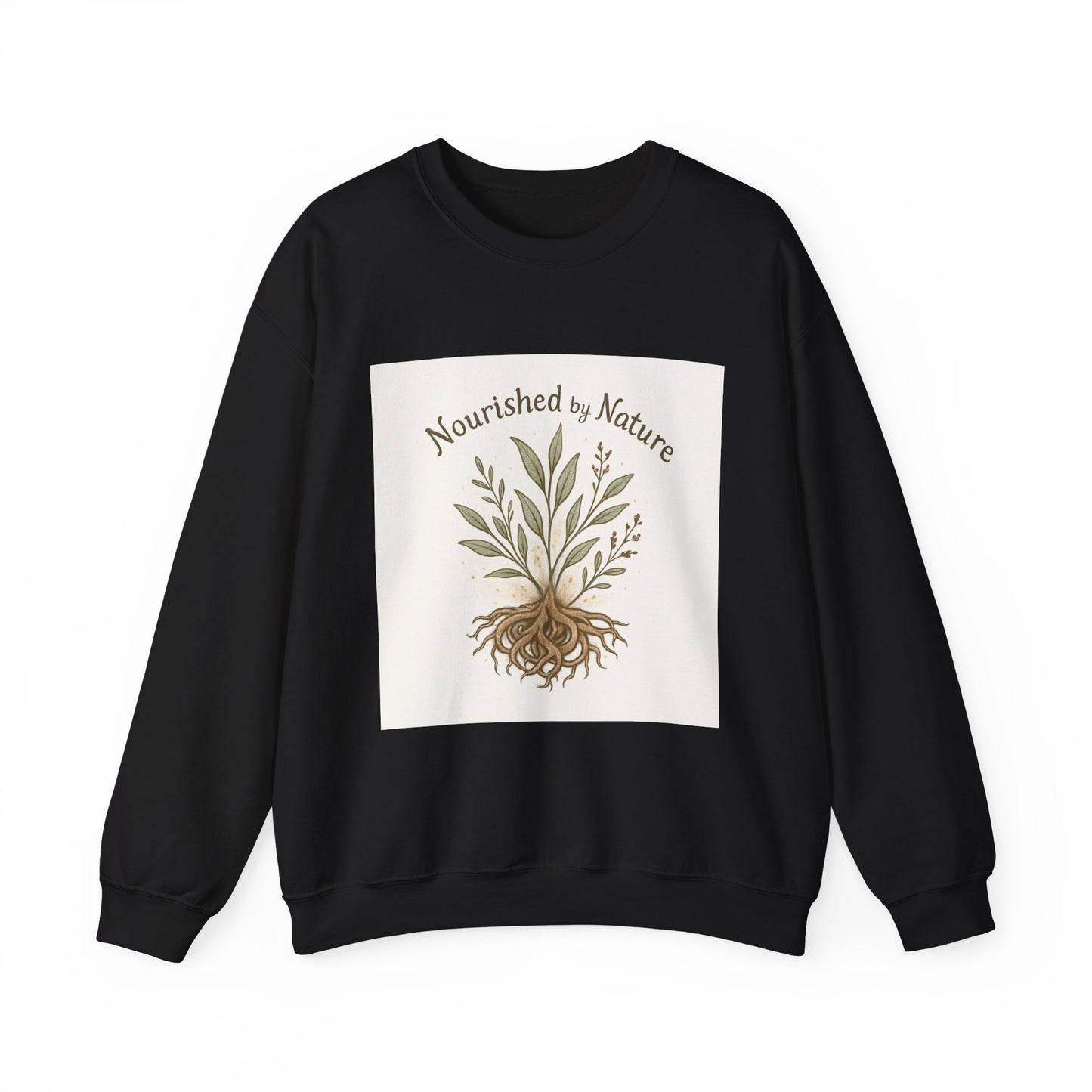 Crewneck Sweatshirt — "Nourished by Nature" Botanical Roots Eco Crewneck