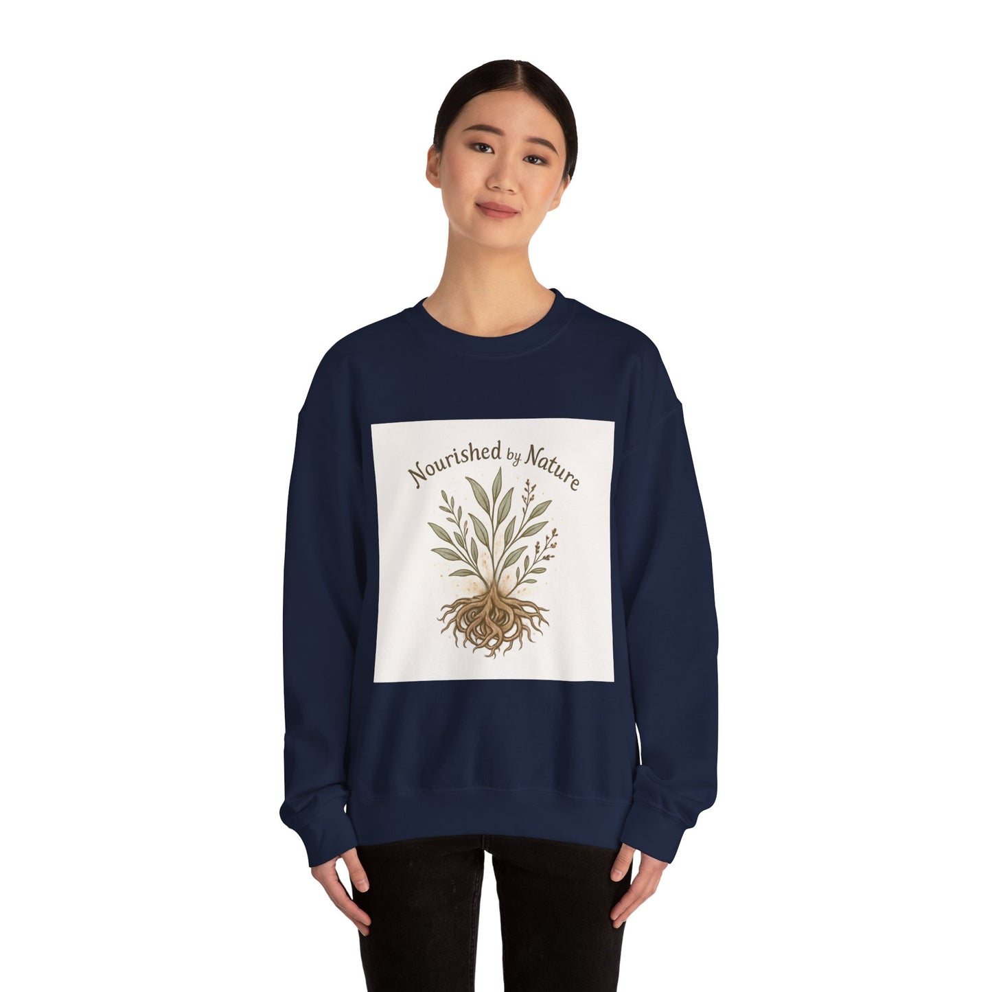 Crewneck Sweatshirt — "Nourished by Nature" Botanical Roots Eco Crewneck