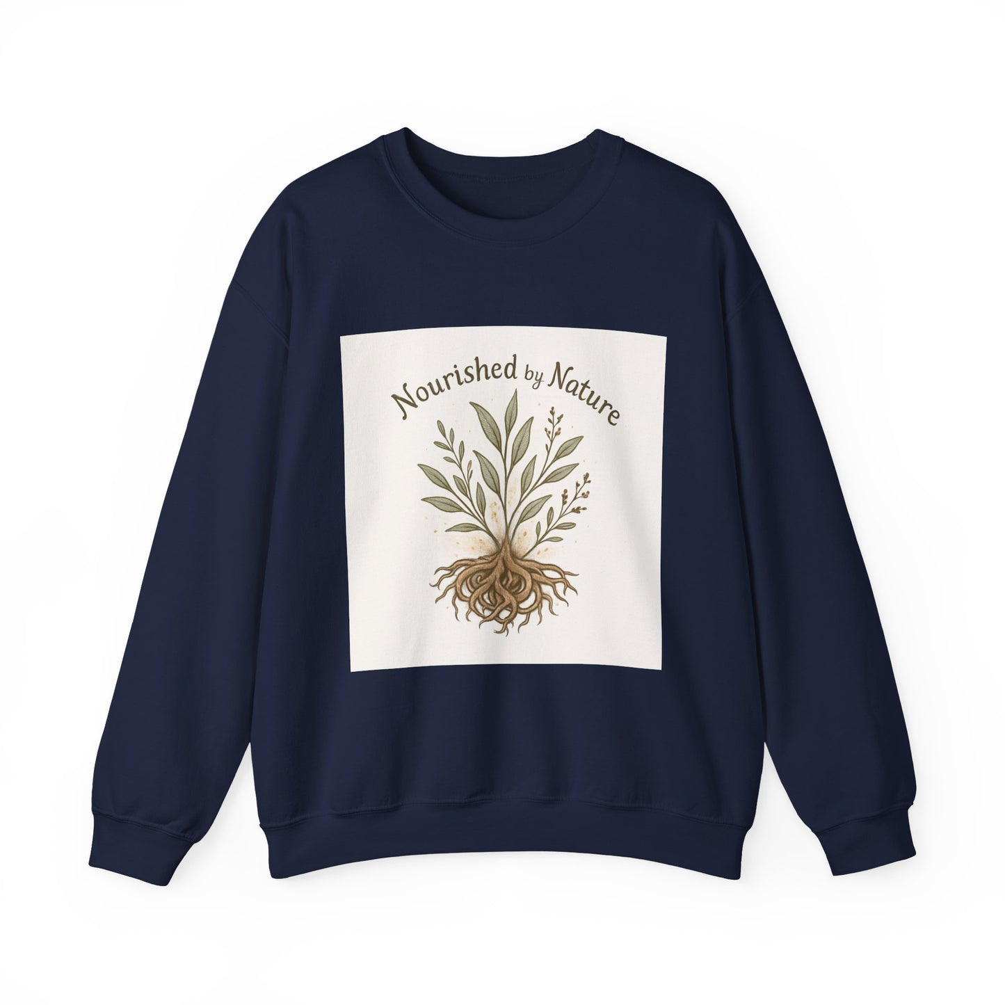 Crewneck Sweatshirt — "Nourished by Nature" Botanical Roots Eco Crewneck