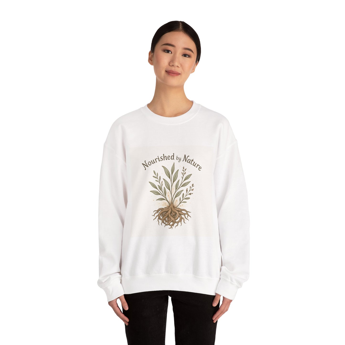 Crewneck Sweatshirt — "Nourished by Nature" Botanical Roots Eco Crewneck